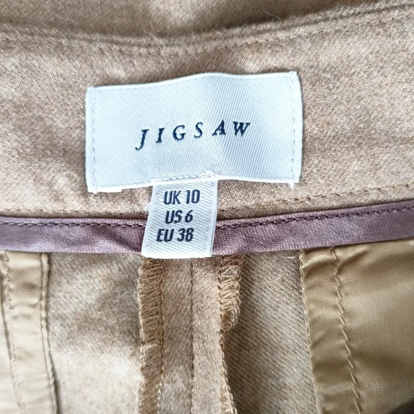 Jigsaw Brown Tan 100% Wool Wide Leg Trousers Size 10 - Picture 2 of 8